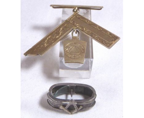 MASONIC SASH CLIP. Hallmarked silver Masonic jewel 1951 and a Hallmarked silver Masonic sash clip 