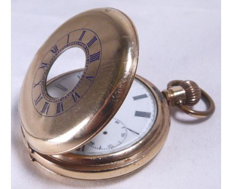 HALF HUNTER POCKET WATCH. 'Kay' Worcester gold plated half hunter pocket watch, working at lotting up.