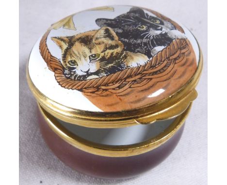 CRUMMELS PILL BOX. Boxed enamel crummels pill box 