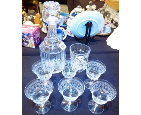MIXED GLASS. Quantity of glass items including decanter and etched glasses