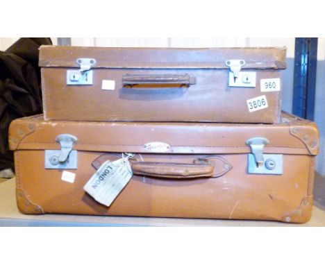 VINTAGE SUITCASES. Pair of vintage leather suitcases