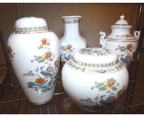 WEDGWOOD KUTANI CERAMICS. Four large Wedgwood Kutani pattern ceramic pieces including ginger jars, original boxes