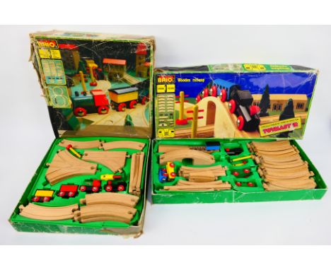 Brio - Toymaster. Two vintage boxed Brio / Toymaster wooden Train Sets with magnetic engines. No 3140 31404/40 & 3145 3140/45