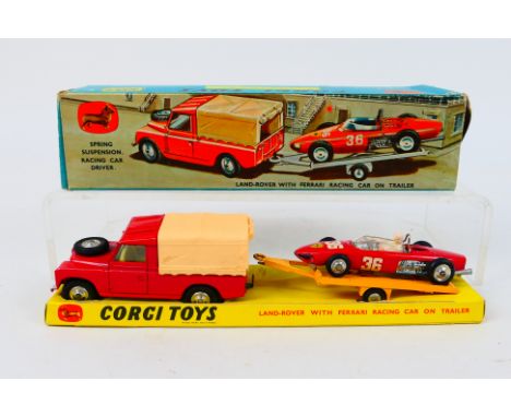 Corgi - A boxed Land Rover and trailer with Ferrari racing car # GS 17. The Land Rover appears Near Mint, the Ferrari and tra