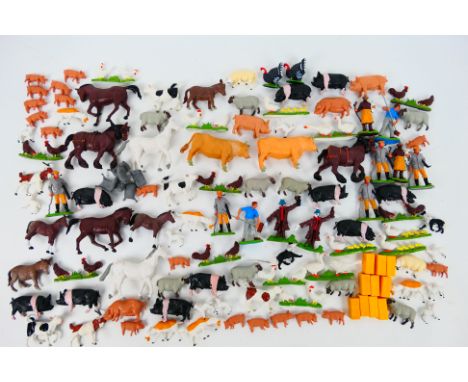 Britains - A loose collection of approximately 120 Britains plastic Farm animal, Farm workers and accessories. Lot includes B