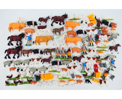 Britains - Over 100 loose Britains plastic Farm animal, Farm workers and accessories. Lot includes Britains #2058 Farm Labour