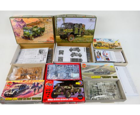 IBG Models - Airfix - Airfix - Six boxed 1:72 and 1:76 scale plastic military vehicle model kits. Lot includes IBG Models #72