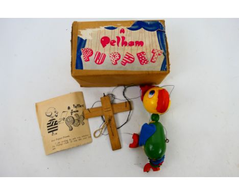 Pelham Puppet - Parrot. A boxed, original vintage Pelham Puppet, Marlborough, Wiltshire, hand made and painted wooden marione