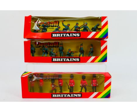 Britains - Three boxed sets of Britains Deetail figures. Lot includes Britains #7250 Scots Guards; #7350 German Infantry; tog