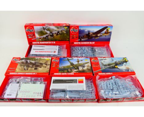 Airfix - Five boxed 1:72 scale plastic military aircraft model kits from Airfix. Lot includes A03007 Junkers Ju88A-4; A03003 