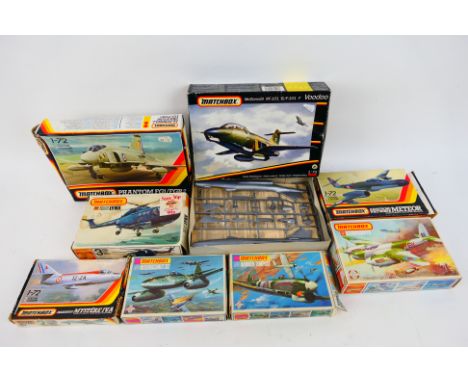 Matchbox -- Eight boxed 1:72 scale plastic military aircraft model kits from Matchbox. Lot includes Matchboxz #40418 McDonnel