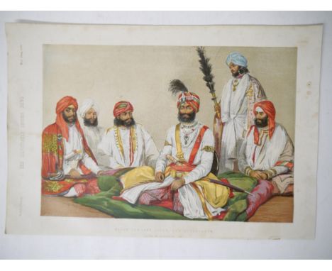 (India.) Rajah Jowaher Singh and his AttendantsColoured lithograph of the Sikh Court at Lahore, with the uncle of Duleep Sing