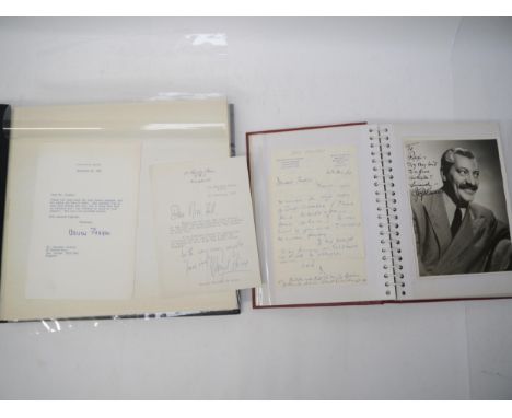 Two mid to late 20th Century albums containing approximately 95 signed photographs, Autograph Letters Signed, Typed Letters S