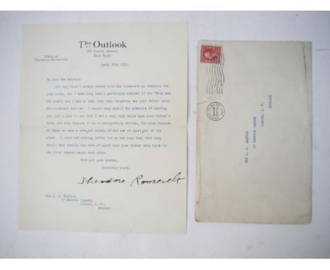 Theodore Roosevelt (1858-1919). American politician, 26th President of the United States, 1901-1909. A Typed Letter Signed da