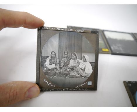 A collection of 22 circa early 20th Century glass photographic slides of India, various topographical and architectural views