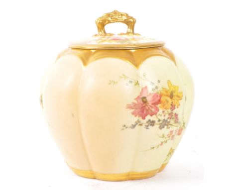 Royal Worcester - A 19th century Victorian circa 1880s Royal Worcester bone china ivory blush melon cracker jar. The jar havi