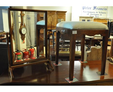 Modern pine bedroom swivel mirror, together with a Reprodux mahogany upholstered stool. (2)(B.P. 21% + VAT) 
