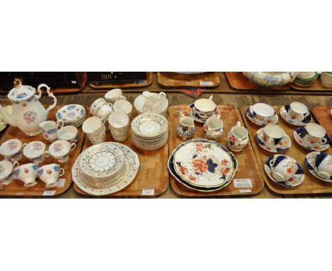 Four trays of assorted china to include; Gaudy Welsh tulip design cups and saucers, Coronet china teaset, 19th Century teawar