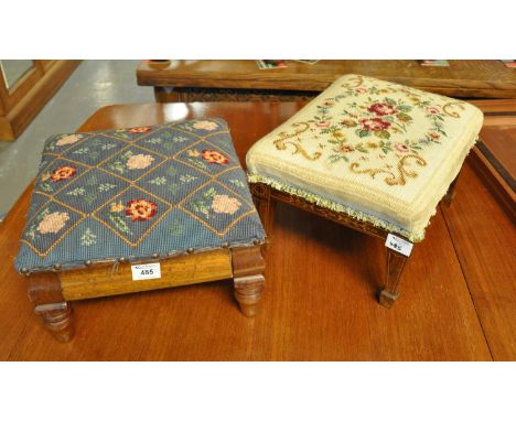 Small Edwardian rectangular tapestry foliate footstool, together with another square form tapestry footstool. (2) (B.P. 21% +