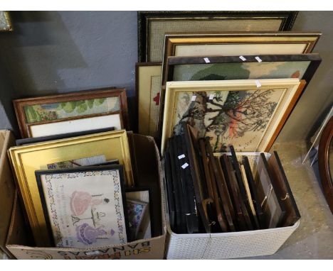 Box of assorted tapestry pictures and others, a large collection. (B.P. 21% + VAT) 