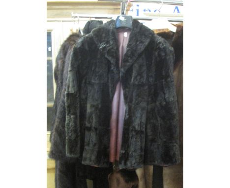 A vintage moleskin jacket (40's), a vintage ponyskin coat with mouton fur collar and cuffs and a vintage brown fur coat. (3)(
