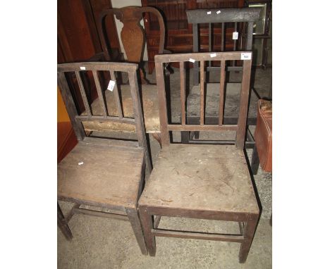 Three 19th Century Welsh oak stick back farmhouse chairs, together with a walnut Queen Anne style open armchair. (4)(B.P. 21%