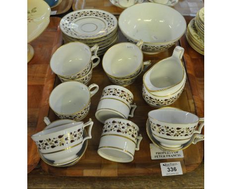 A tray of 19th Century Flight Barr & Barr Worcester porcelain tea and coffee ware items, helmet shaped cream jug, sucrier etc