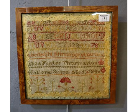 19th Century child's tapestry sampler by Eliza Foistor Thurmaston, National School, age 7, 1846. 28 x 28cm approx.(B.P. 21% +