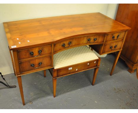 Rackstraw Worcestershire England hand crafted triple section yew wood and mahogany wardrobe, together with matching dressing 