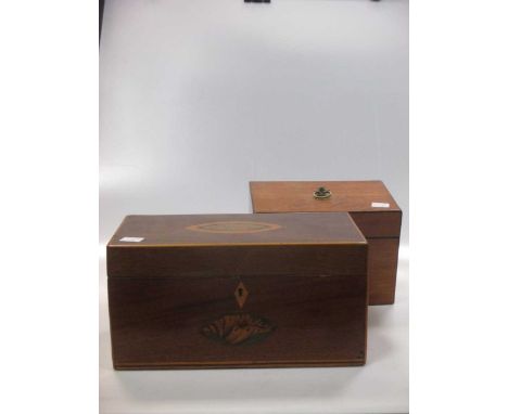 A 19th century small satinwood box, 20cm wide; and a mahogany tea caddy, 28cm wide