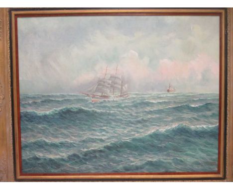 Thorson, seascape with clipper in the foreground, oil on canvas, signed, 77 x 98cm