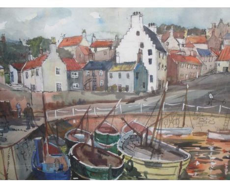 R. Hardie Condie (20th century) Two watercolours of a small harbour with boats and buildings beyond, and buildings fronting a