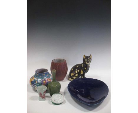 A Mosanic cat, Rorstrand dish, Poole vase etc
