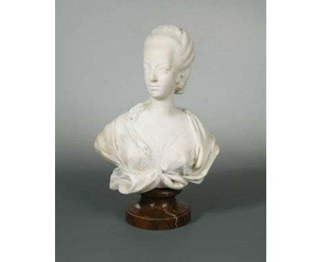 After Augustin Pajou, a marble composite bust of Queen Marie Antoinette, probably inspired by a portrait of " la Dauphine de 