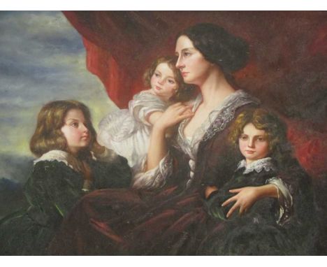 A Victorian style family group portrait, 20th century, oil on canvas 75 x 100cm