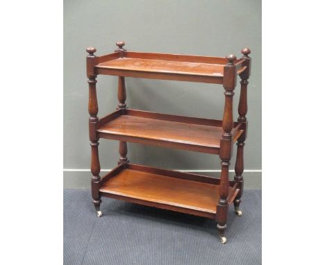 A Victorian mahogany rectangular buffet, with baluster turned supports, on white ceramic castors 108 x 88 x 41cm