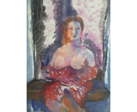 Follower of Sir Matthew Smith CBE, portrait of Vera Cunningham, watercolour on paper, 48.5 x 37cm