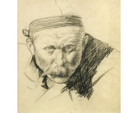 Pierre Georges Jeanniot (French, 1848-1934), A self-portrait of the artist, Pierre Georges Jeanniot, charcoal on buff paper, 