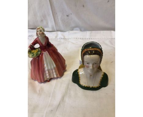  Sale Item:    ROYAL DOULTON FIGURE JANET 1537 &amp; WOOD JUG ANN BOLEYN (AF)  Vat Status:   No Vat   Buyers Premium:  This l
