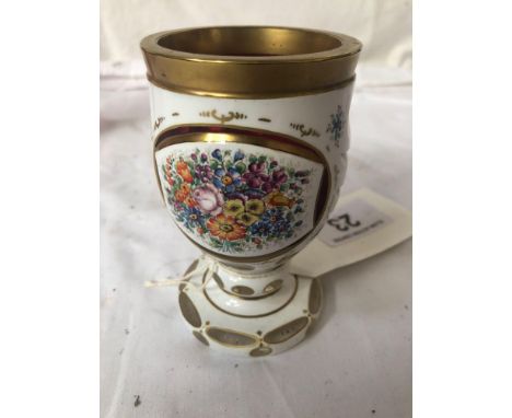  Sale Item:    SMALL BOHEMIAN CRANBERRY &amp; WHITE GLASS GOBLET  Vat Status:   No Vat   Buyers Premium:  This lot is subject