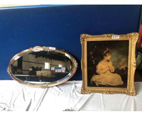  Sale Item:    OVAL MIRROR &amp; REPRO PRINT ON BOARD  Vat Status:   No Vat   Buyers Premium:  This lot is subject to a Buyer