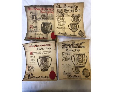  Sale Item:    4 ROYAL DOULTON LOVING CUP CERTIFICATES (AF)  Vat Status:   No Vat   Buyers Premium:  This lot is subject to a