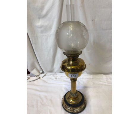  Sale Item:    BRASS OIL LAMP- SHADE CHIPPED (AF)  Vat Status:   No Vat   Buyers Premium:  This lot is subject to a Buyers Pr