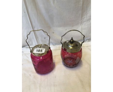  Sale Item:    2 CRANBERRY BISCUIT BARRELS   Vat Status:   No Vat   Buyers Premium:  This lot is subject to a Buyers Premium 