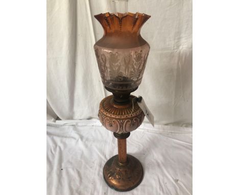  Sale Item:    DUPLEX OIL LAMP- SMALL CHIPS ON BOTTOM OF SHADE (AF)  Vat Status:   No Vat   Buyers Premium:  This lot is subj