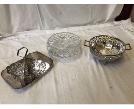  Sale Item:    2 E P DISHES &amp; CRYSTAL BOWL   Vat Status:   No Vat   Buyers Premium:  This lot is subject to a Buyers Prem