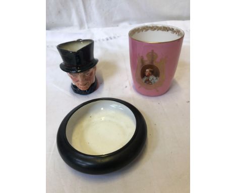  Sale Item:    CORONATION MUG STAFFORDSHIRE DISH &amp; SMALL DOULTON TOBY  Vat Status:   No Vat   Buyers Premium:  This lot i