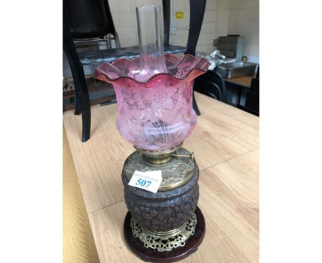  Sale Item:    BRASS LAMP WITH PINK SHADE   Vat Status:   No Vat   Buyers Premium:  This lot is subject to a Buyers Premium o