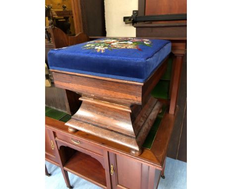  Sale Item:    ROSEWOOD &amp; TAPESTRY STOOL WORK BOX (AF)  Vat Status:   No Vat   Buyers Premium:  This lot is subject to a 