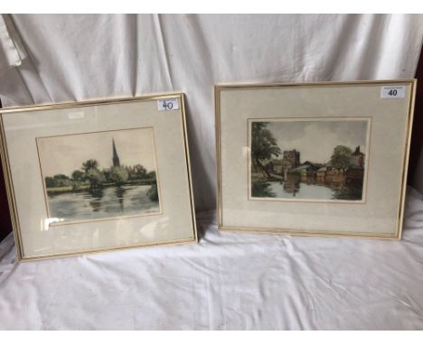  Sale Item:    2 TATTON WINTER ETCHINGS-SUDBURY WATCH TOWER &amp; CATHEDRAL RIVER  Vat Status:   No Vat   Buyers Premium:  Th